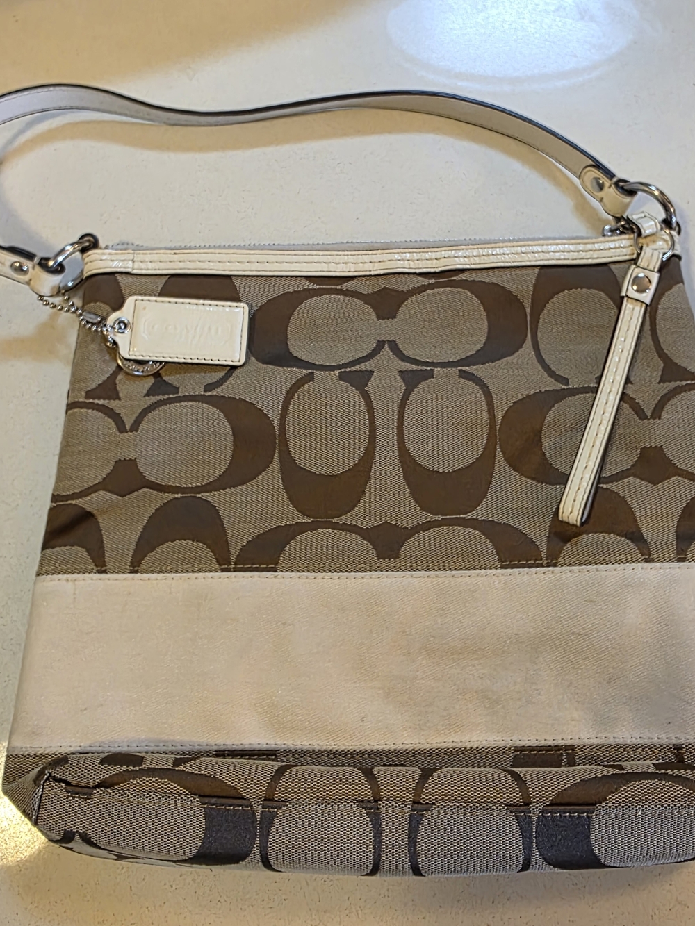 Coach Signature Canvas Shoulder Bag in Brown/Beige